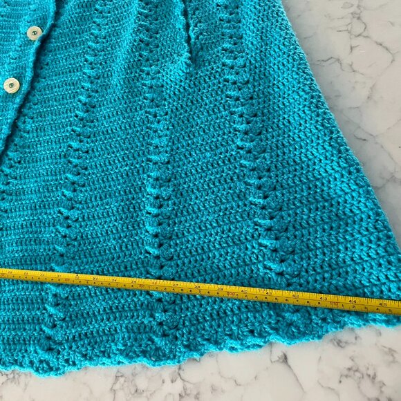 Vintage 70s Crochet Poncho Handmade Turquoise Blue Boho - Picture 11 of 11